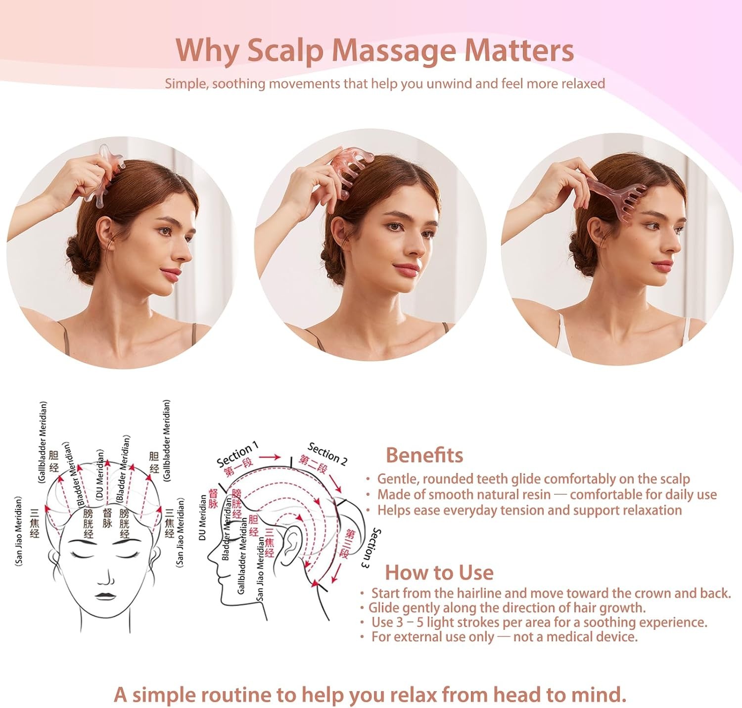 3pcs Scalp Massage Tool Head Massager Gua Sha Comb for Face/Neck/Body/Eye
