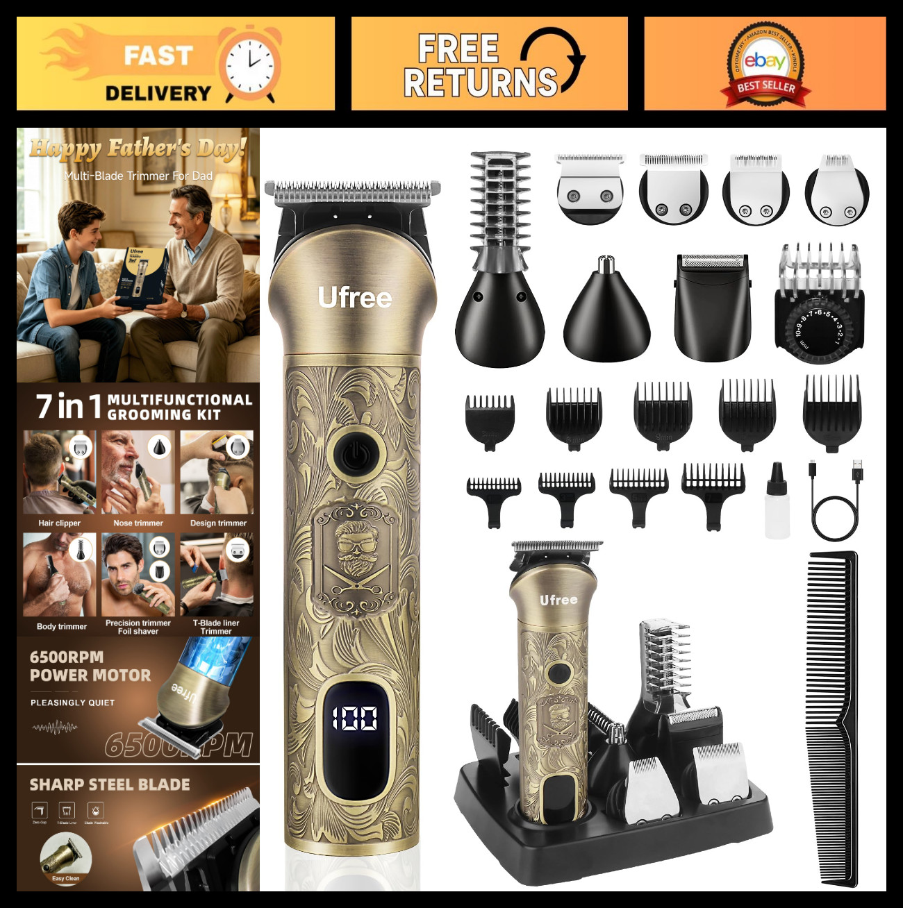 Cordless Beard Trimmer & Hair Clipper Kit, Electric Razor for Mustache & Body Ha