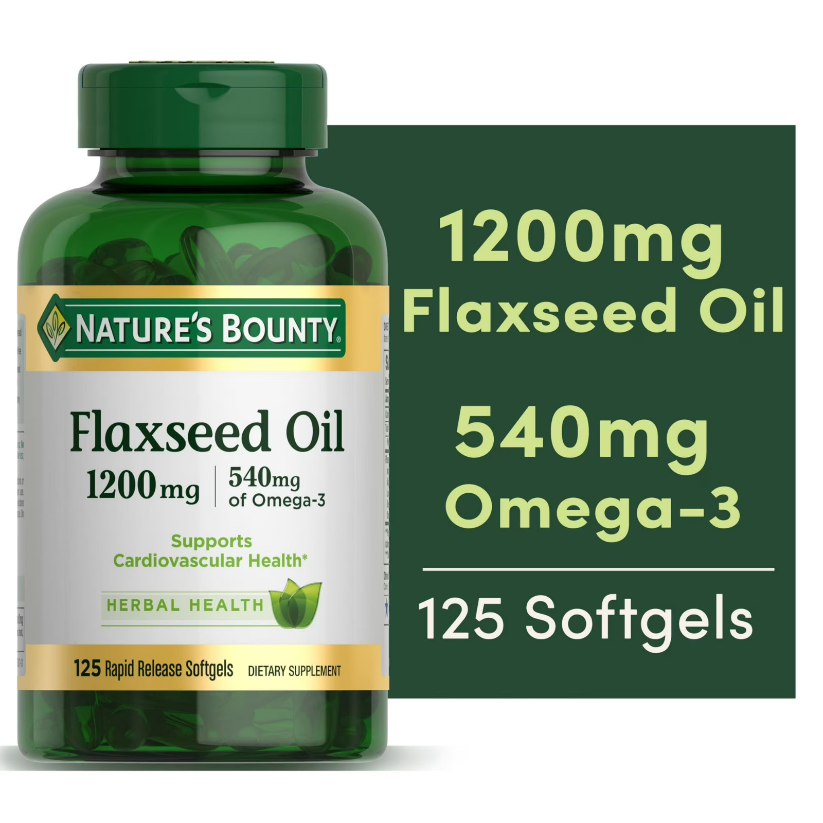Nature’s Bounty Flaxseed Oil 1200Mg 125 Softgels Omega 3 Heart Health