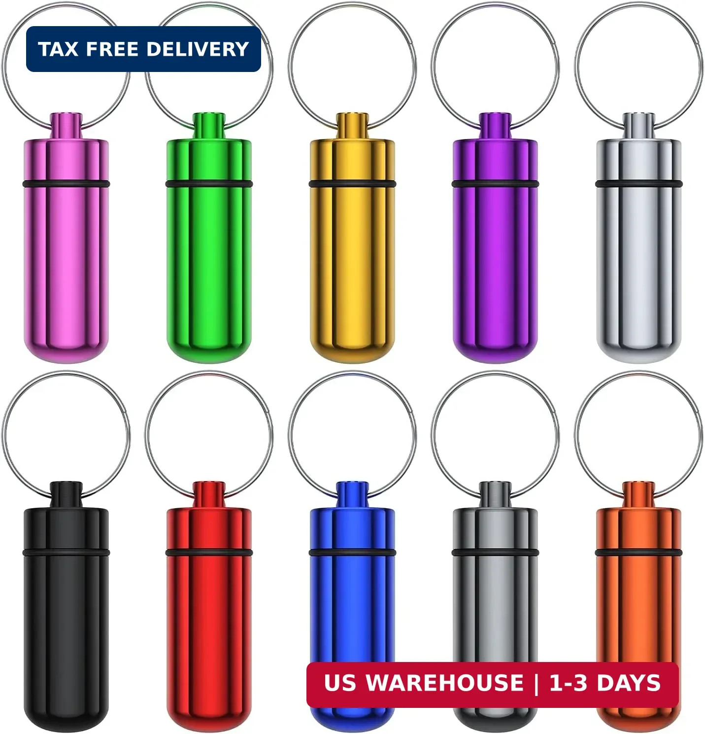 Small Portable Pill Case with Keychain(10 Pack), Urekt Waterproof Aluminum Pill