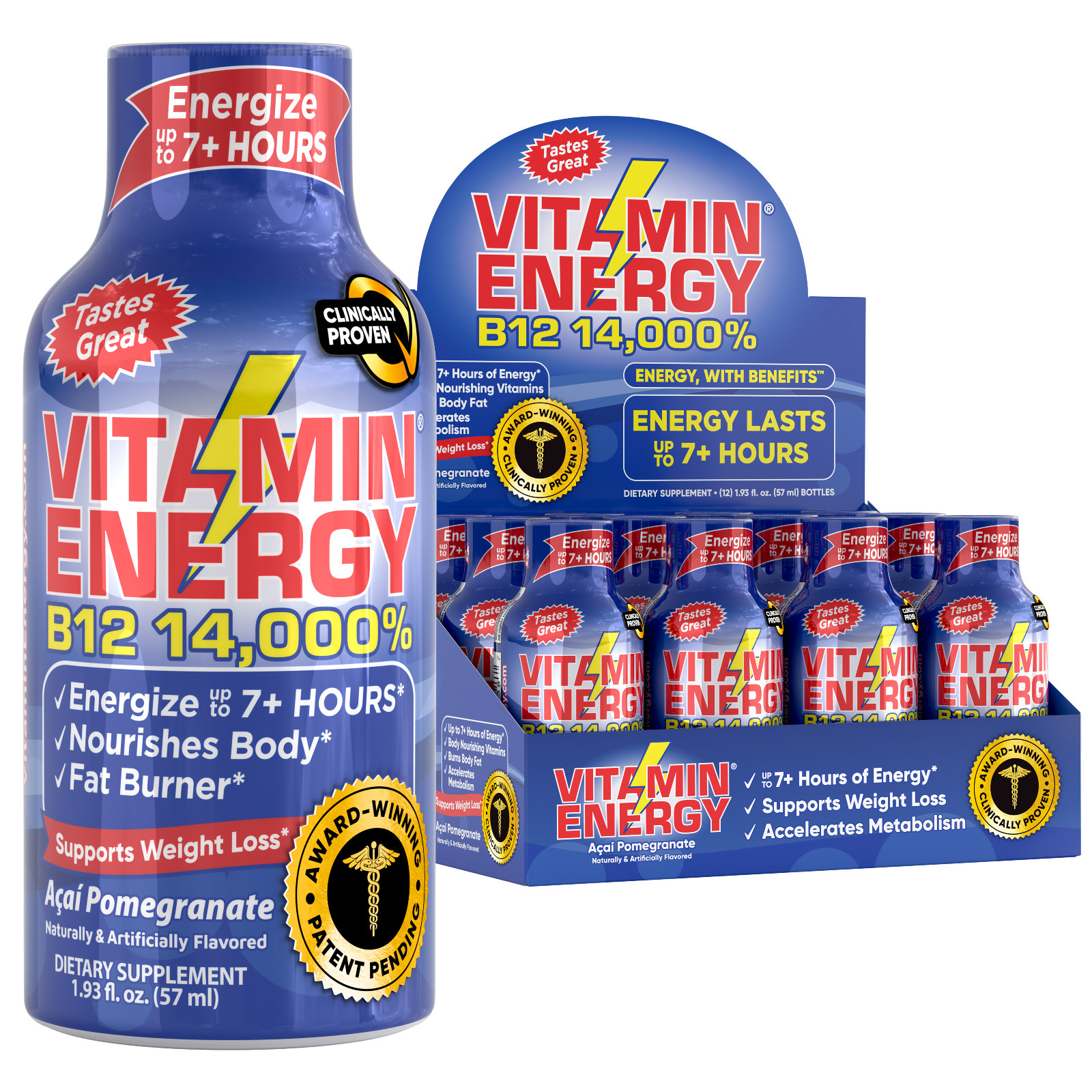 (12 Pack) Vitamin Energy® B12 14,000% Acai Energy Shots, Clinically Proven