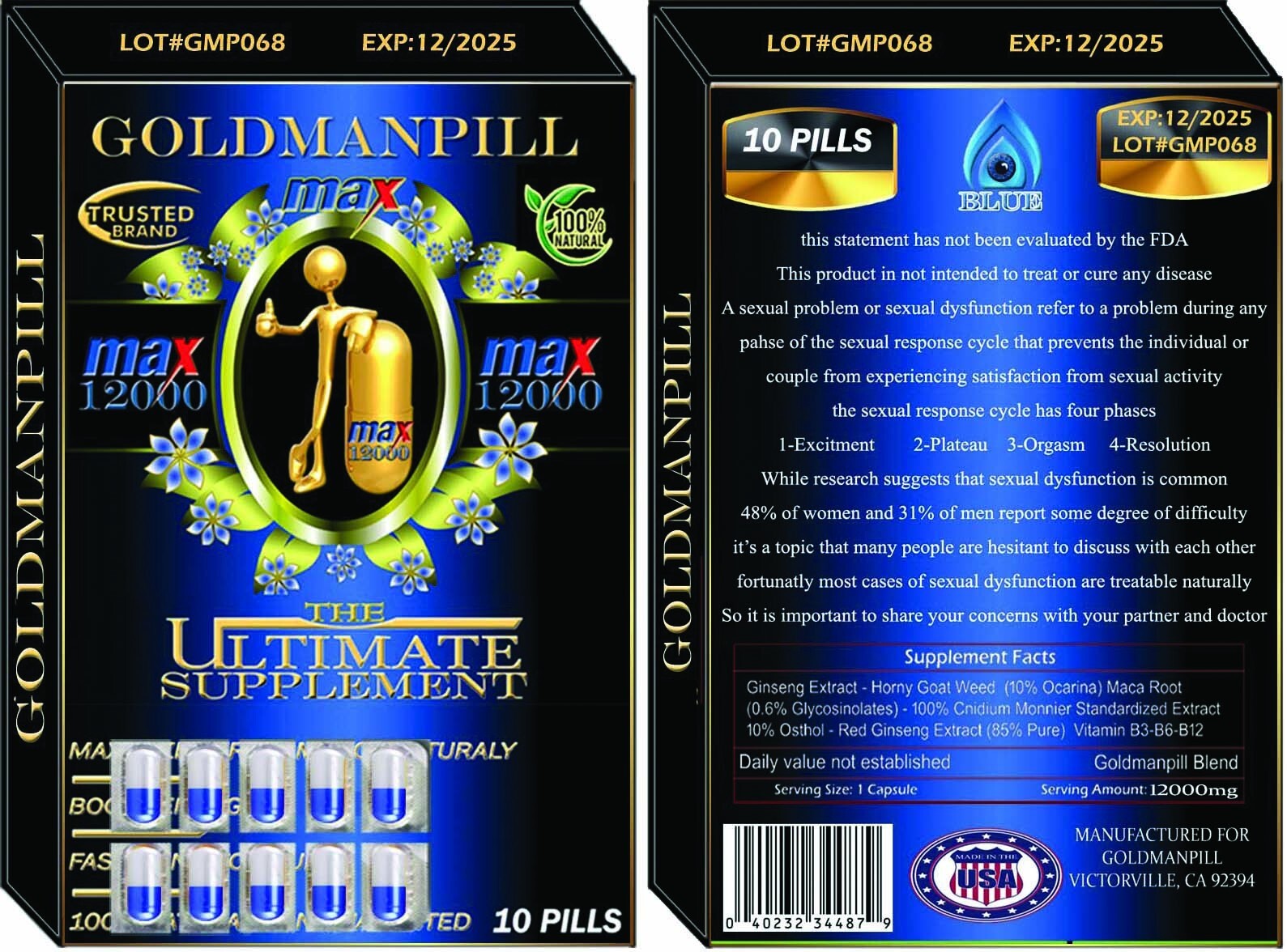 100% Original gold man blue 12000/ a pack of 10 count buy 4 get 1 free