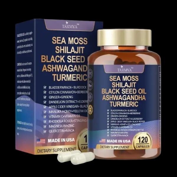 Tarmya’s 25-in-1 Sea Moss Black Seed Oil Ashwagandha Ginger Shilajit Supplements