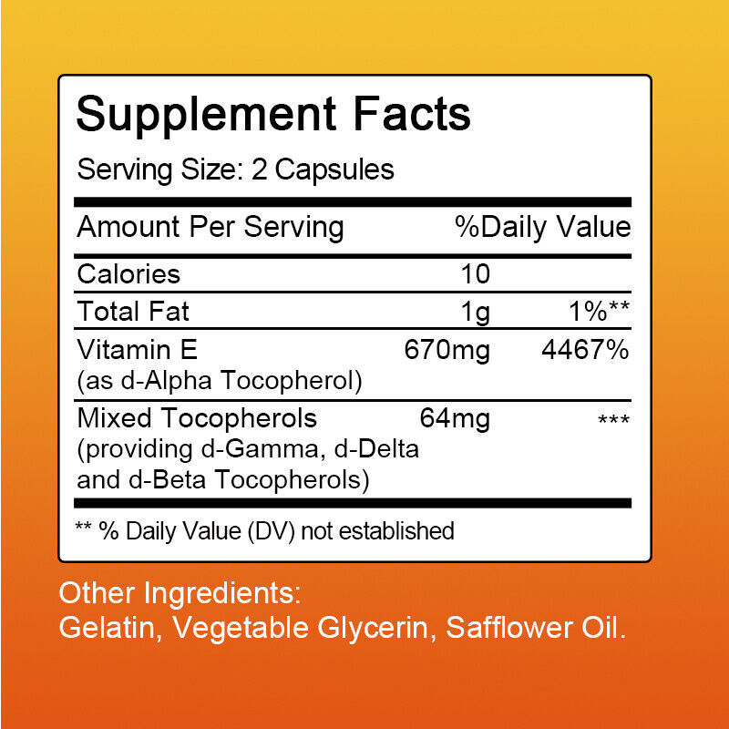 Vitamin E 1000 Iu 670mg Capsules – Supports Skin, Hair, Immune and Eye Health