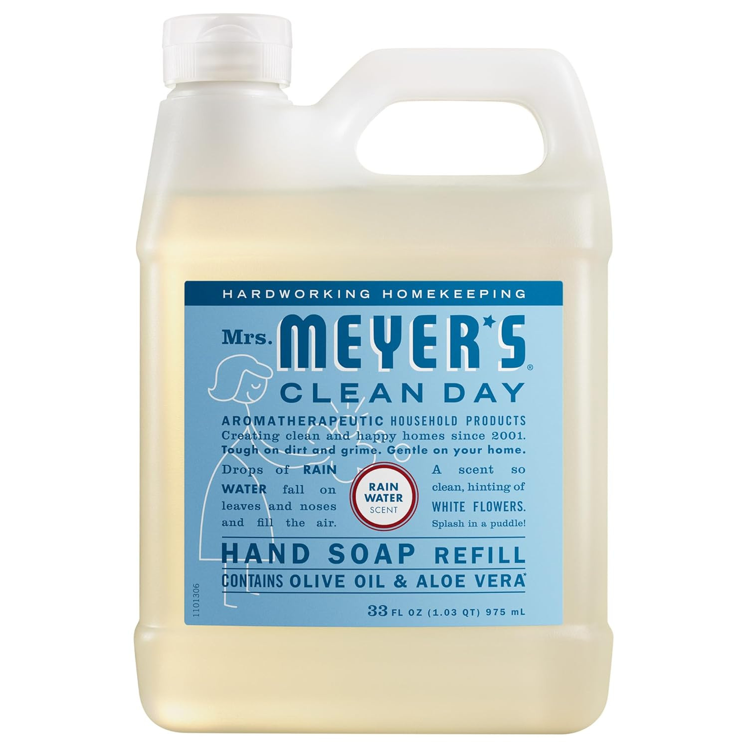 MRS. MEYER’S CLEAN DAY Hand Soap Refill, Rain Water Scent, 33 Fl Oz Bottle