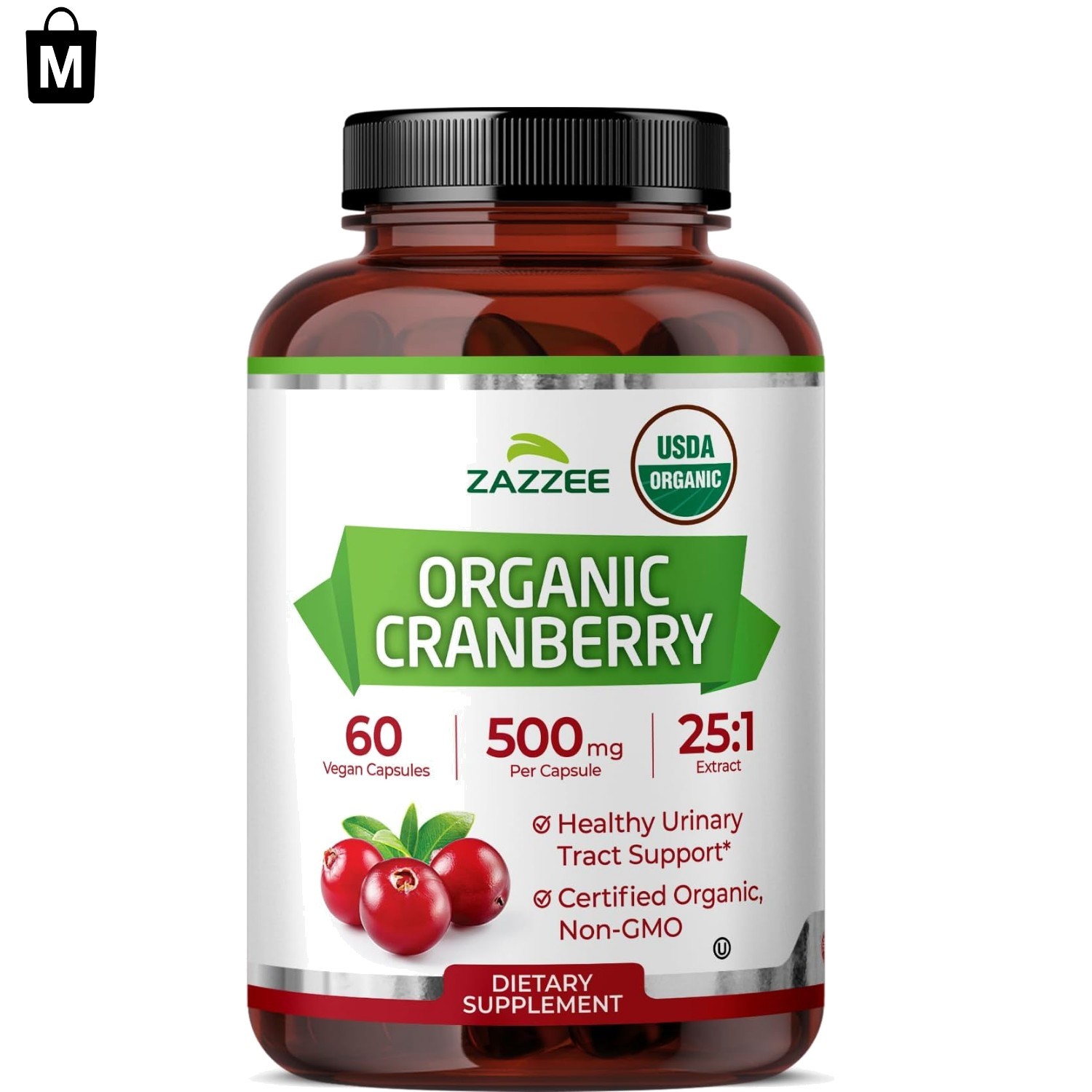 60 Capsules of USDA Organic Cranberry Extract 500 mg for Optimal Health