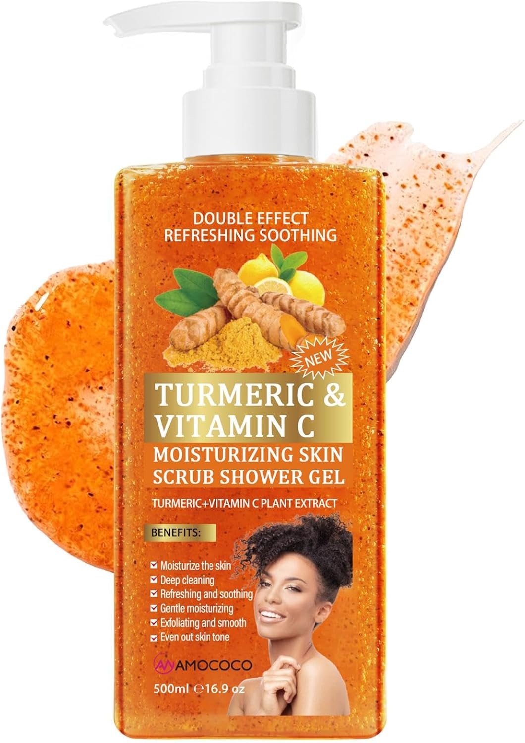 Turmeric Orange Vitamin C Body Wash with Cocoa Exfoliant, Mattifying Scrub for