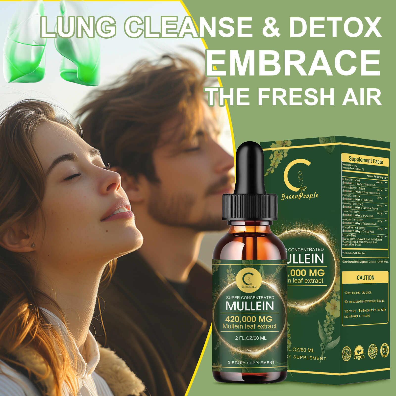 Mullein Leaf Extract Super Concentrated 420,000 MG 2 FL.OZ/60 ML Lung Cleanse