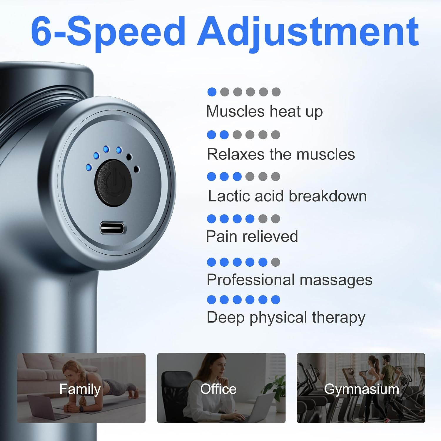 Deep Tissue Massage Gun, Silent Mini Muscle Massager with 9 Heads (Blue)