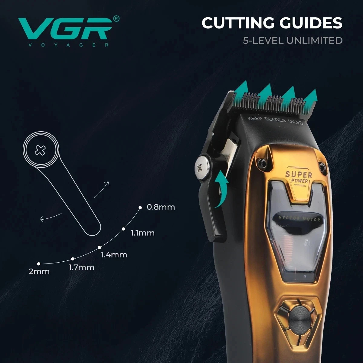VGR V-668 Hair Clippers Professional 8000-11000 RPM Vector Motor USB Charging