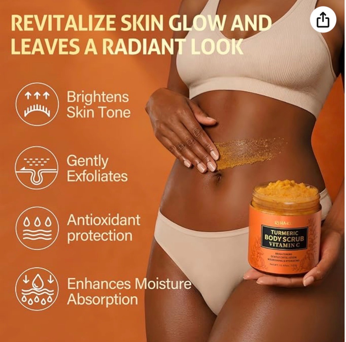 Turmeric Body Scrub with Vitamin C Exfoliating Moisturizing Skin Scrub 11.64oz