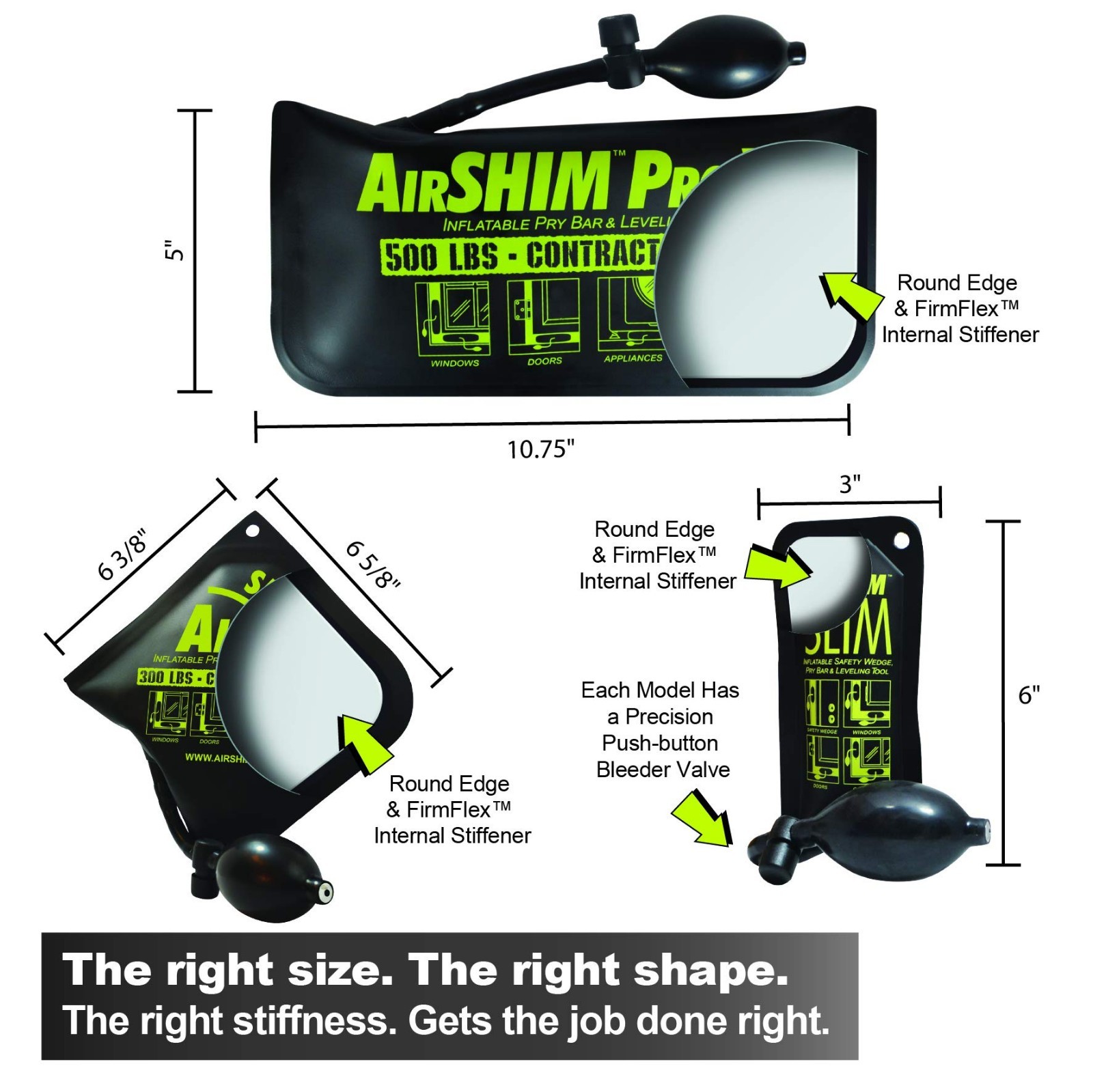3-Pc Inflatable Pry Bars & Leveling Tools Set | AirShim Pro, Slim & Original Wed