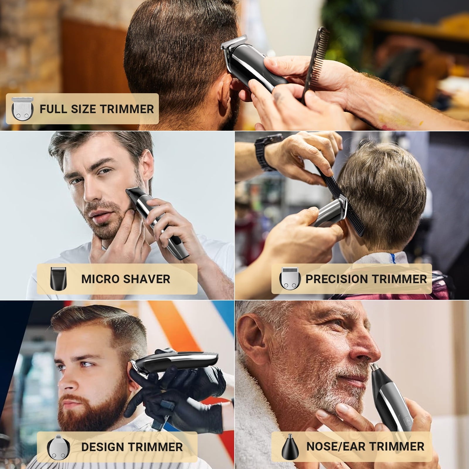 Taylarm Beard Trimmer for Men, 5-in-1 Hair Clippers Grooming Shaving Kit T-Blade