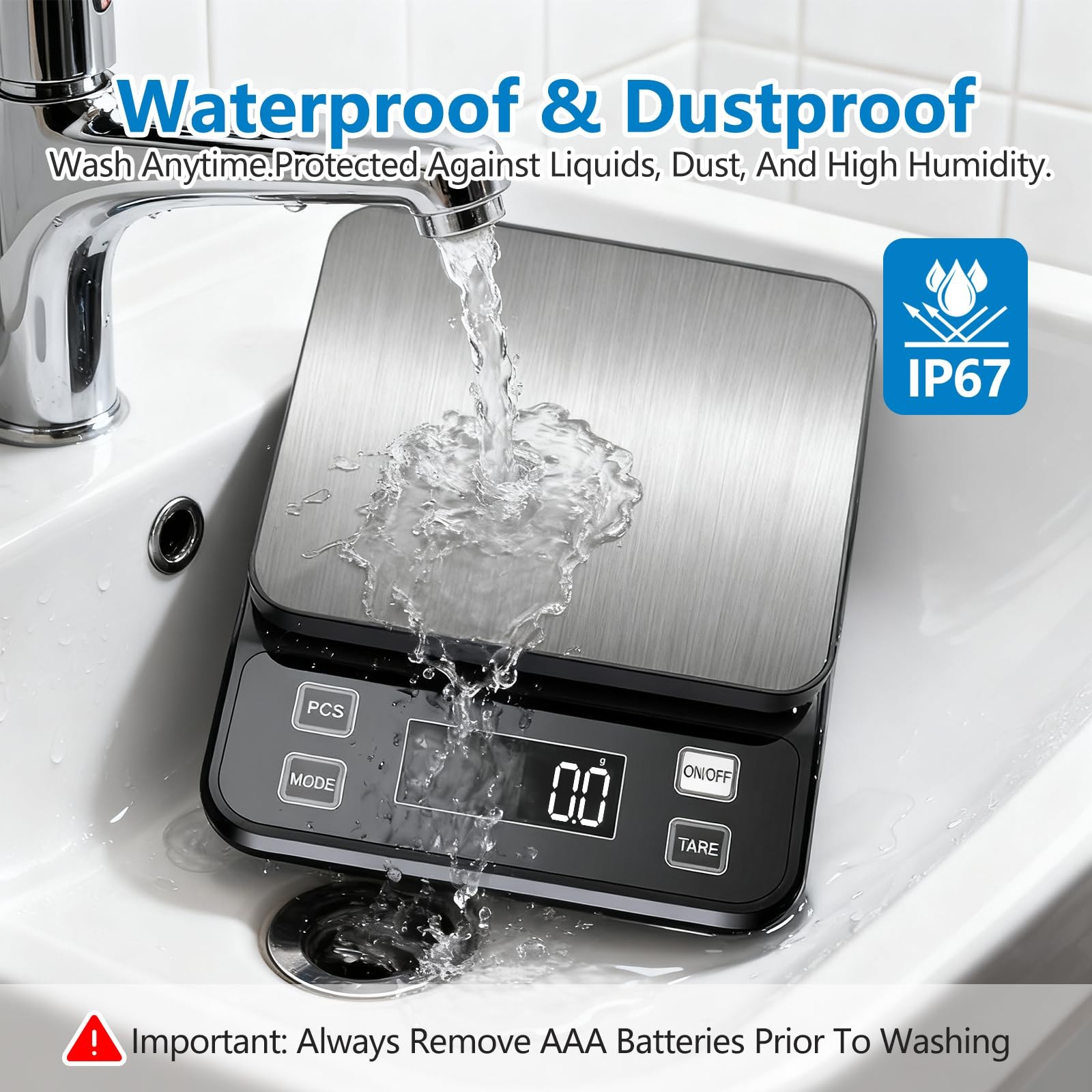 IPX7 Waterproof Food Scale 0.1g Precision IPX7_Rechargeable_5kg, silver