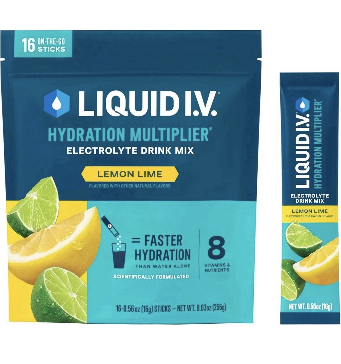 Liquid Iv Hydration Multiplier Electrolyte Powder Lemon Lime Drink Mix, 9.03oz