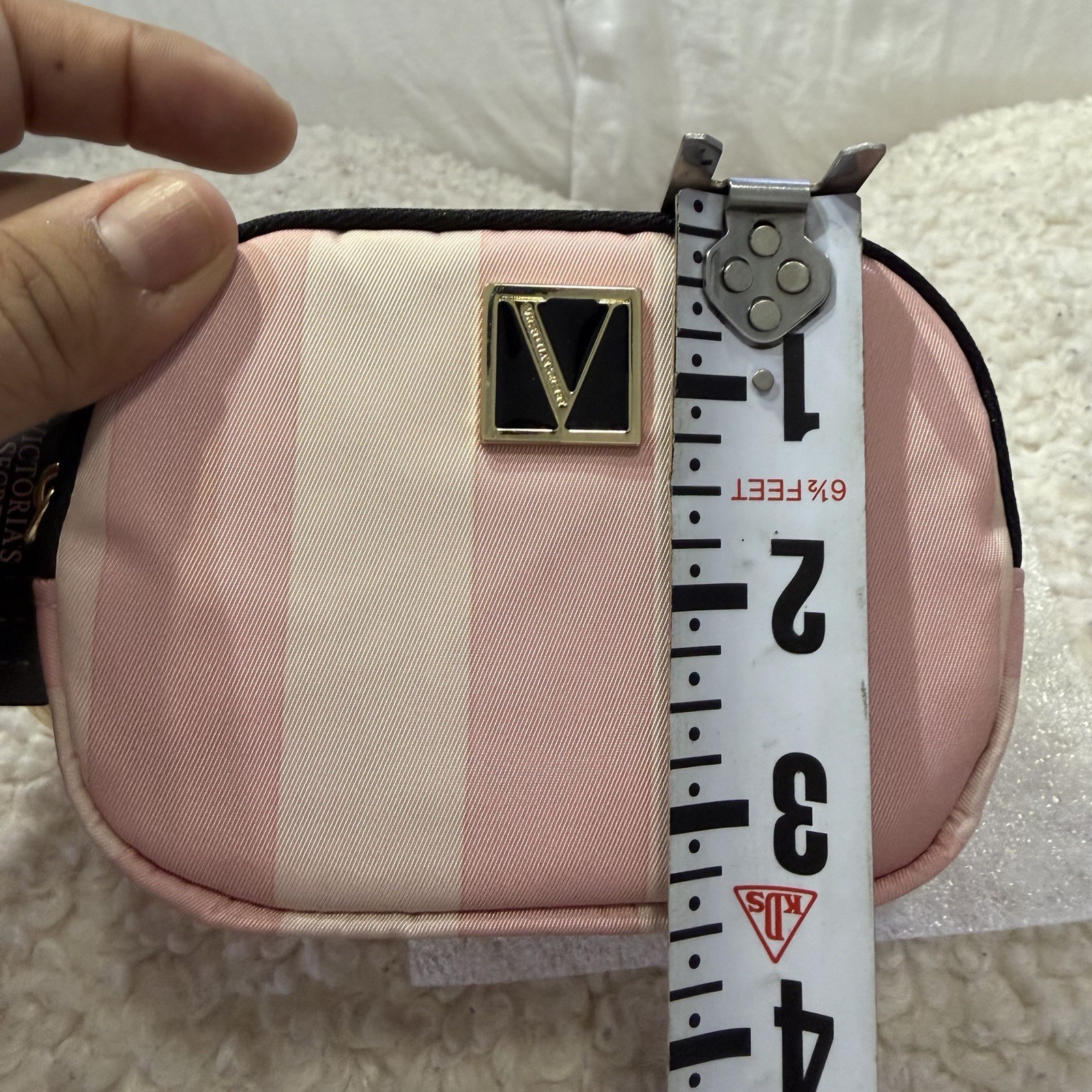 Victoria’s Secret PINK Pink/White Stripe Zipper Mini Bag Pouch w/ Key Ring