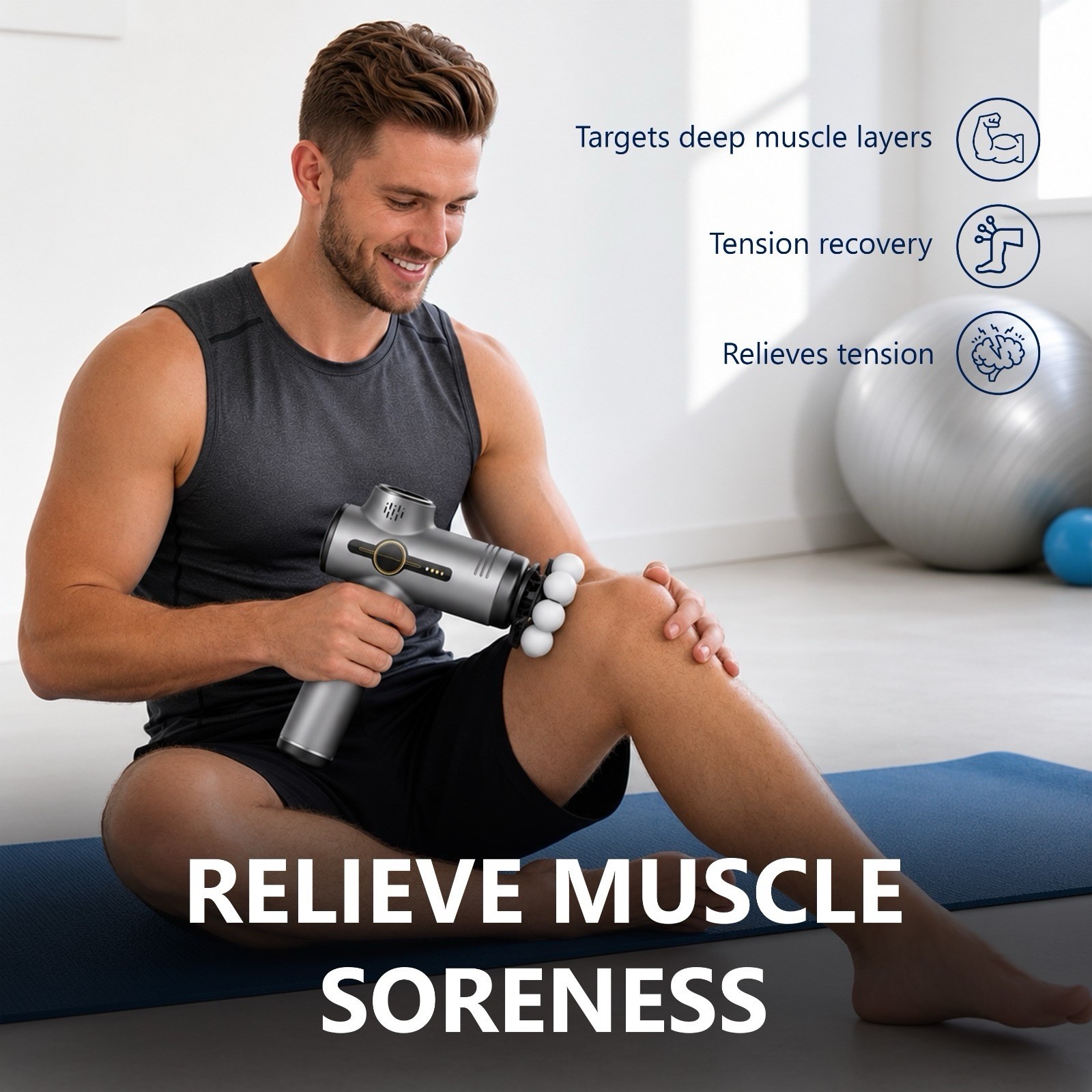 THT Deep Tissue Massage Gun – Grey With 9 Heads