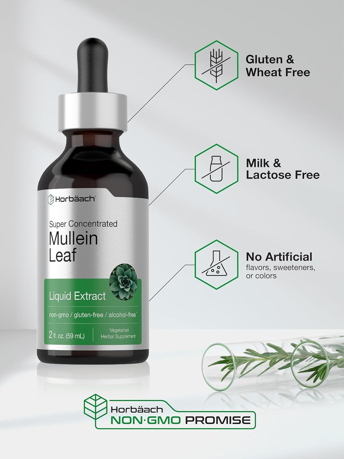 Mullein Leaf Liquid Extract | 2 fl oz | Alcohol Free, Vegetarian | by Horbaach