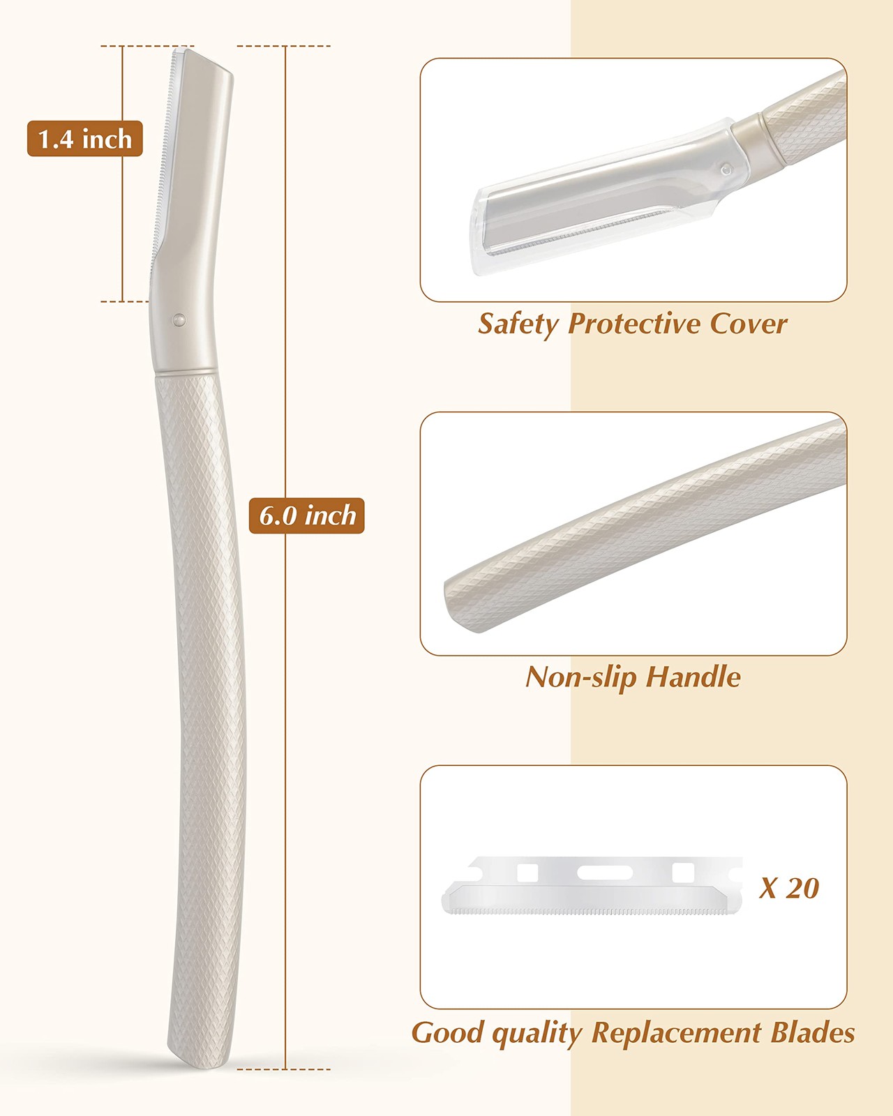 Dermaplane Razor for Face 1 Count (Pack of 1), Silver – 20 Blade Refills