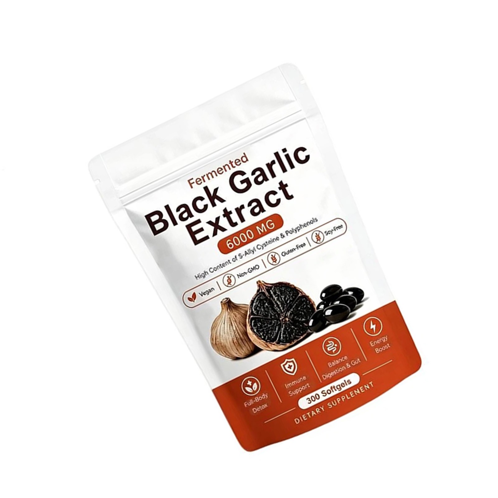 Black Garlic Extract Softgels 300ct, Odorless Vegan Non-GMO Supplement