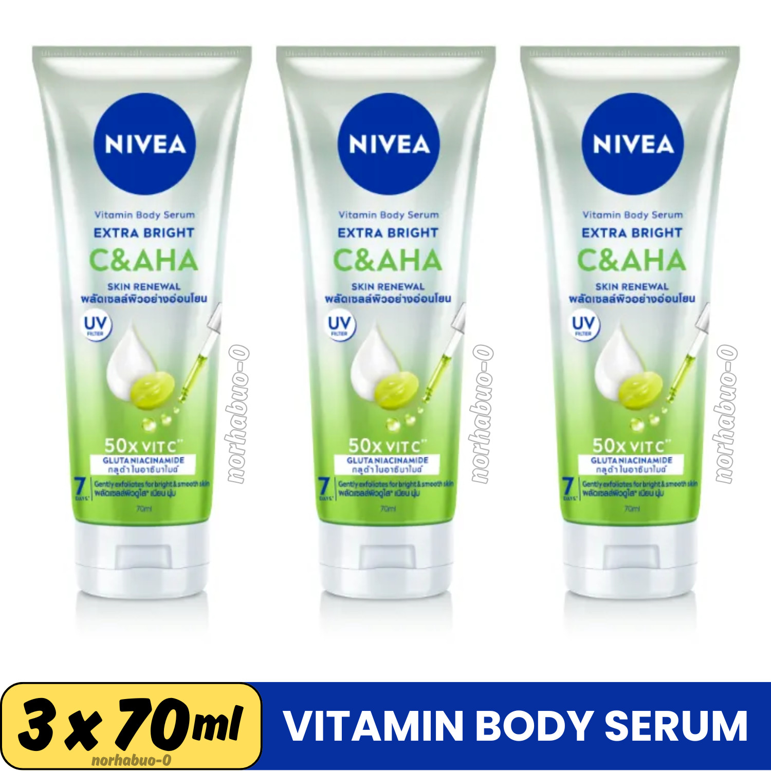 3x NIVEA Extra Bright C&AHA Vitamin Body Serum 70ml – Brightening Moisturizing
