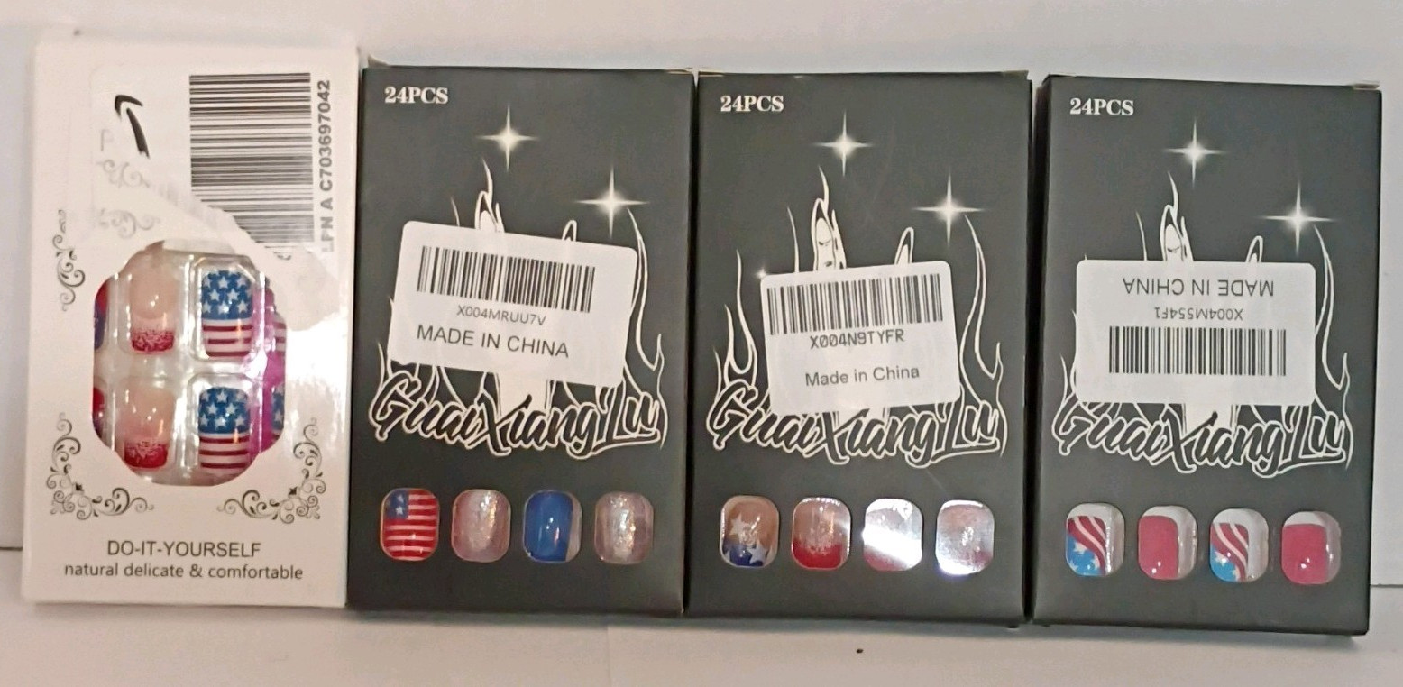 4Th of July Press on Nails Short Square – Red White & Blue False Nails Patriotic
