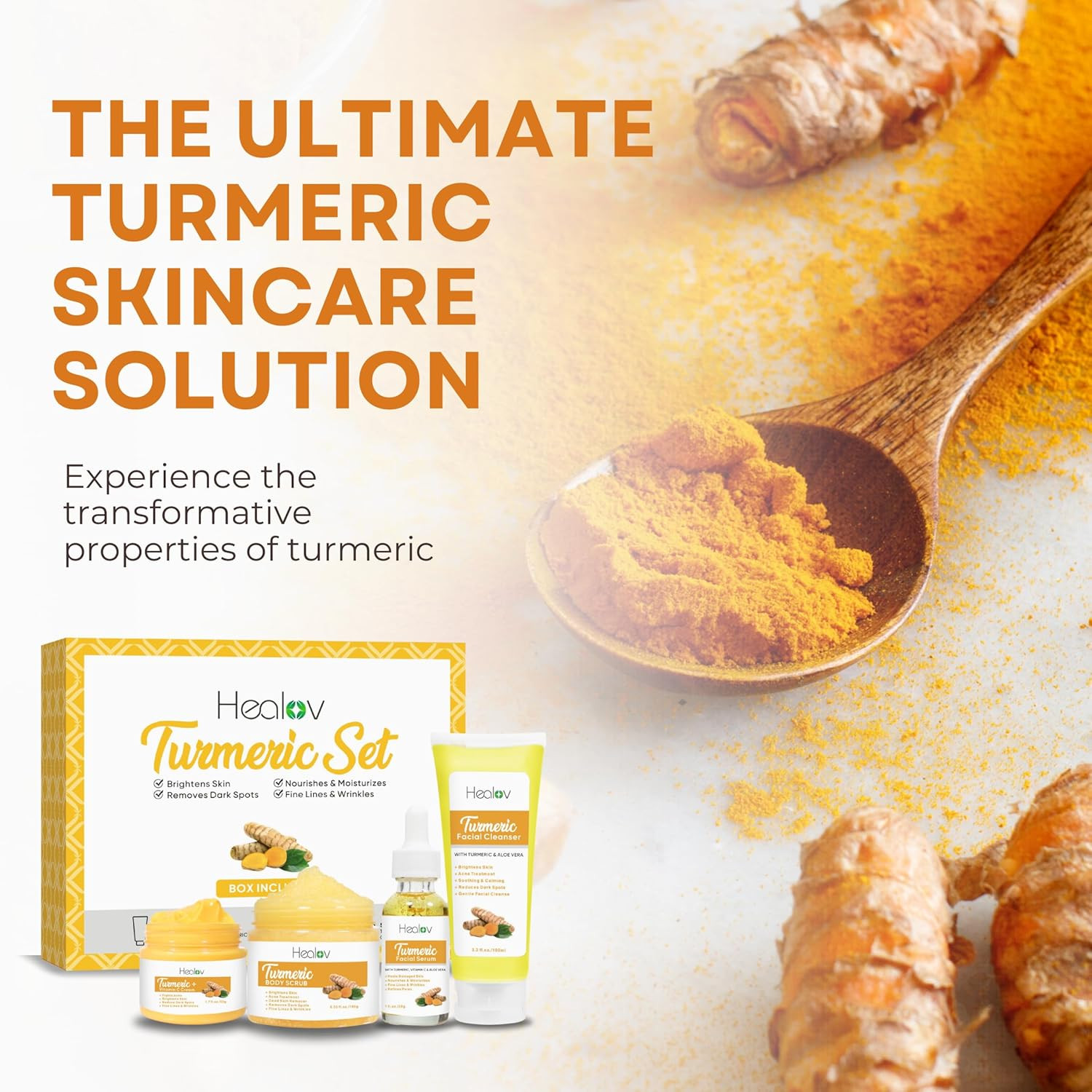 Turmeric Skincare Set – Turmeric Face Cleanser, Body Scrub, Cream & Facial Serum