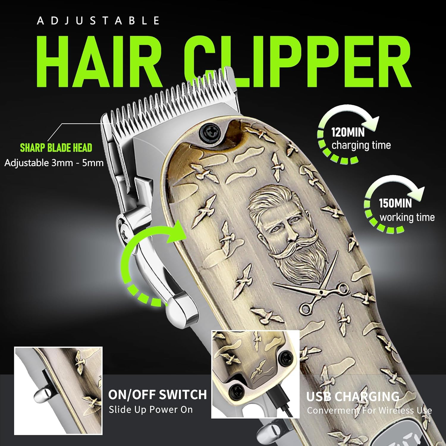 Professional Cordless Hair Clipper and Trimmer Set for Men, Multi-Functional Tri