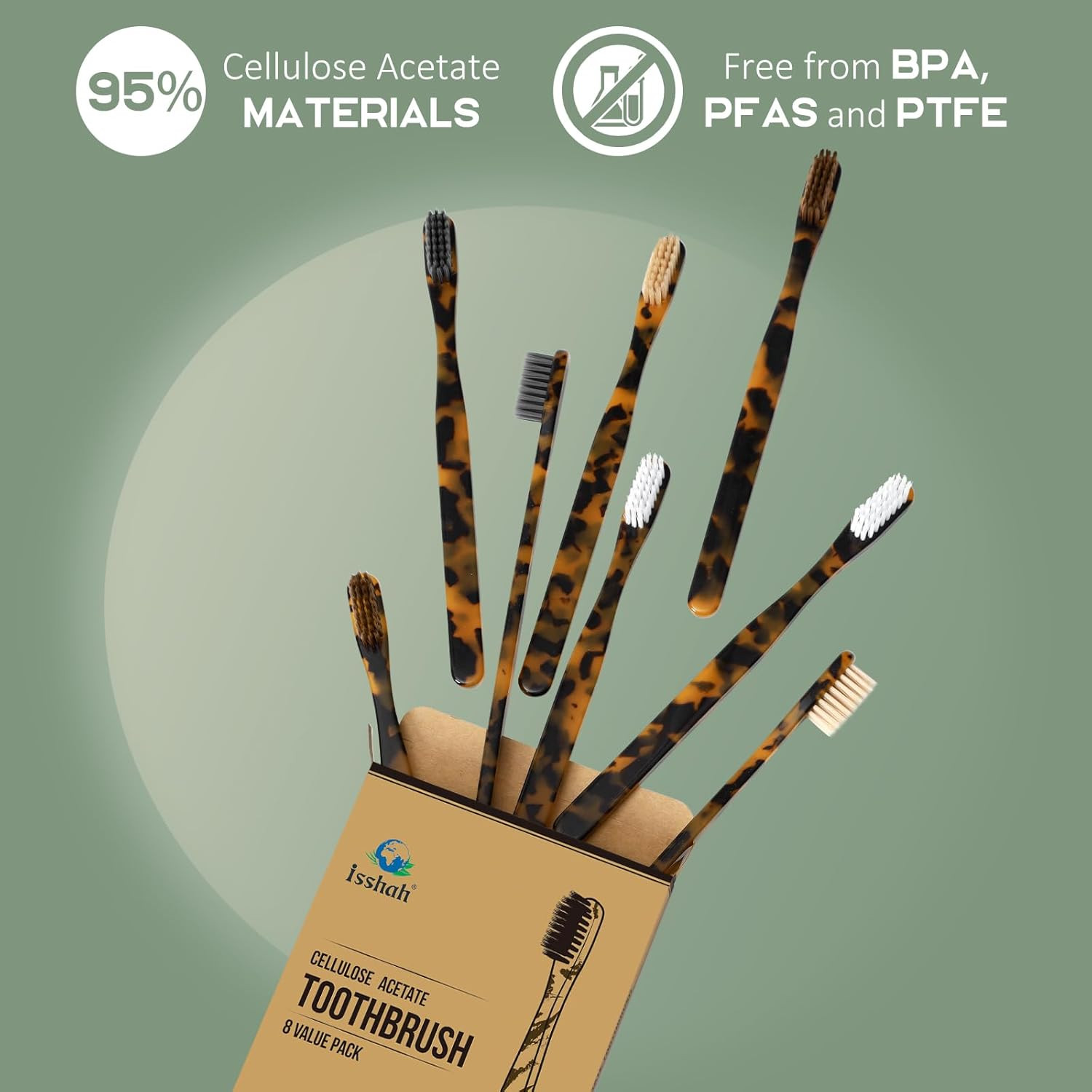 Biodegradable Eco-Friendly Cellulose Acetate Toothbrushes – 8 Count