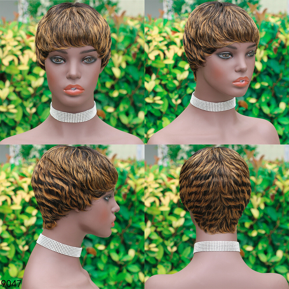 Short Pixie Cut Wigs 100% Human Hair Wigs Highlight Blonde Black Wigs None Lace