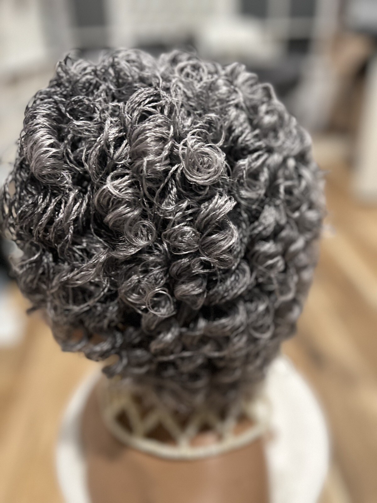 Braided Micro Twist Curly Gray Wig. Stays Curly Just As Pictures.READY TO SHIP.