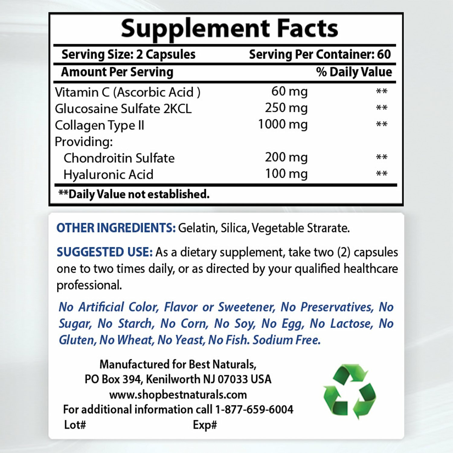 2 Pack Best Naturals Hyaluronic acid 100 mg 120 Capsules