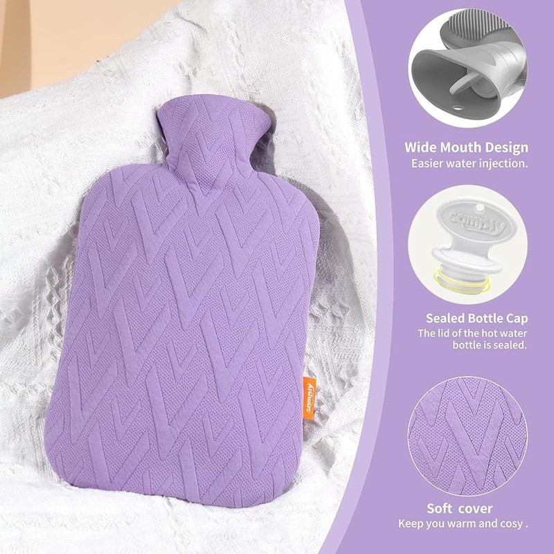 Durable Hot Water Bottle Premium Soft Cover Aches Pain Relief & Warmth New