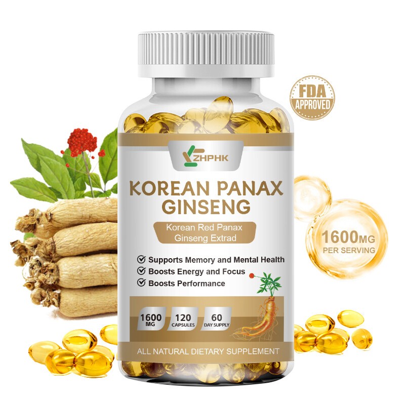 Korean Red Panax Ginseng – 120 Capsules – Extra Strength 1600mg Highest Potency