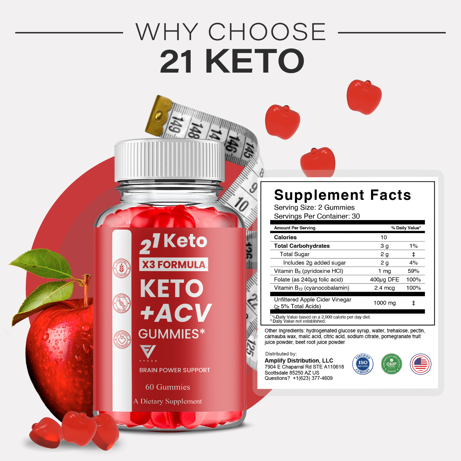 21 Keto ACV Gummy, 21Keto Support Supplement (60 Gummies)