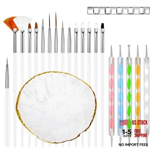 MUIIGOOD White Nail Art Brush 22 Pcs Set, 2 Head Acrylic Silicone White-22Pcs