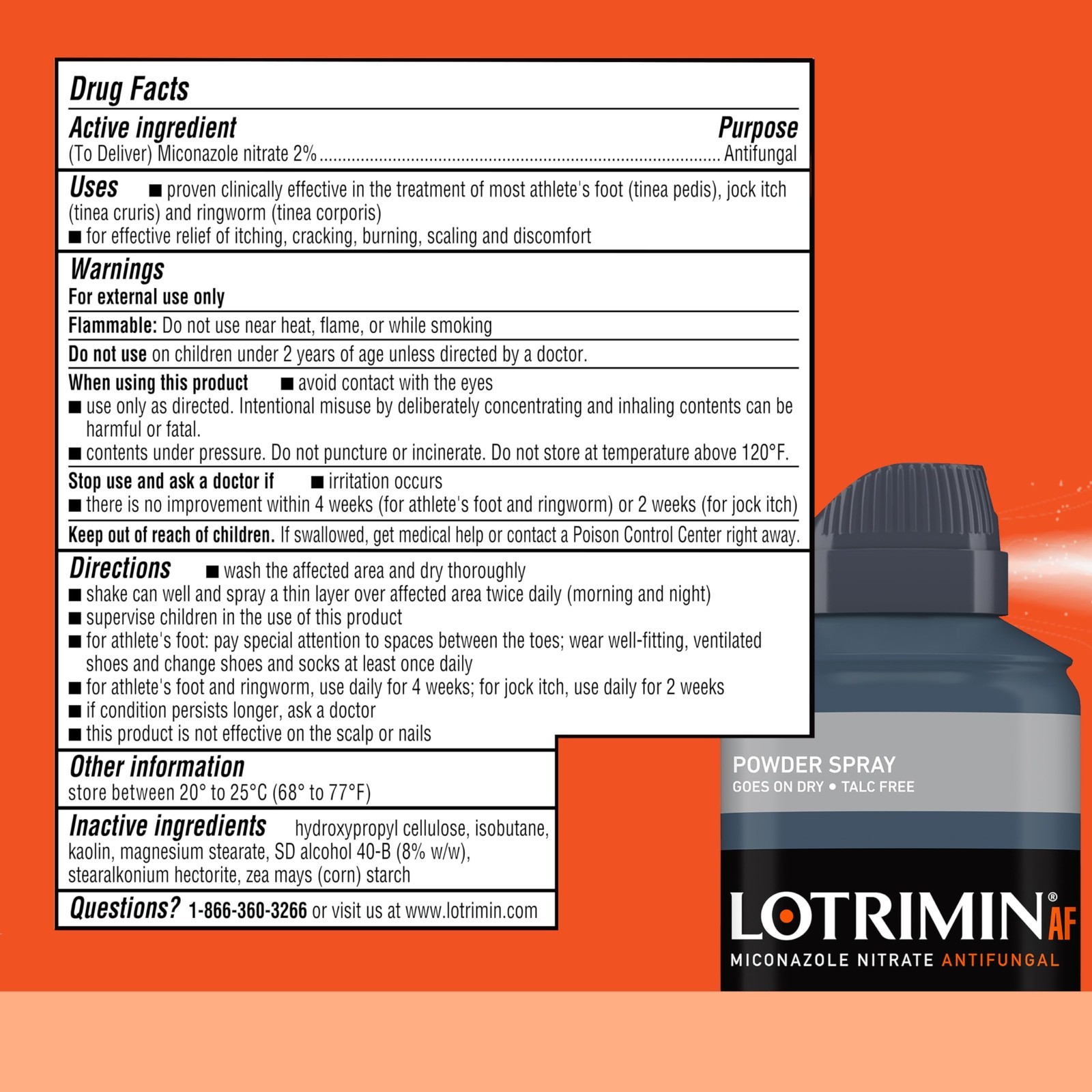 Athlete’s Foot Powder Spray, Antifungal Treatment with Miconazole Nitrate 2%, 3-