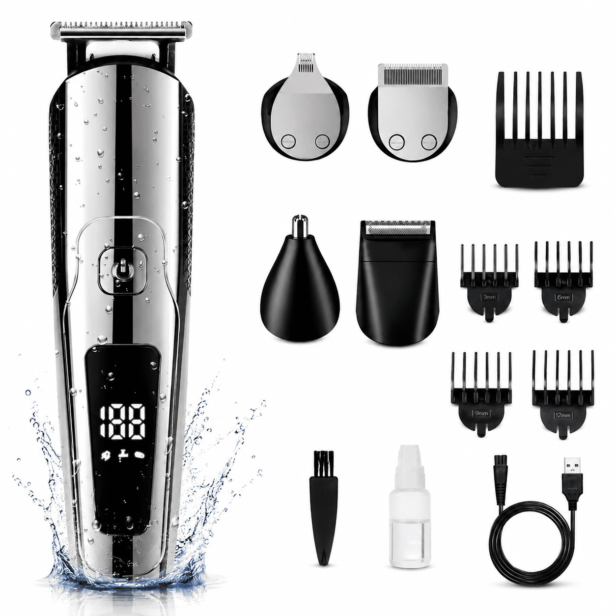 Taylarm Beard Trimmer for Men, 5-in-1 Hair Clippers Grooming Shaving Kit T-Blade