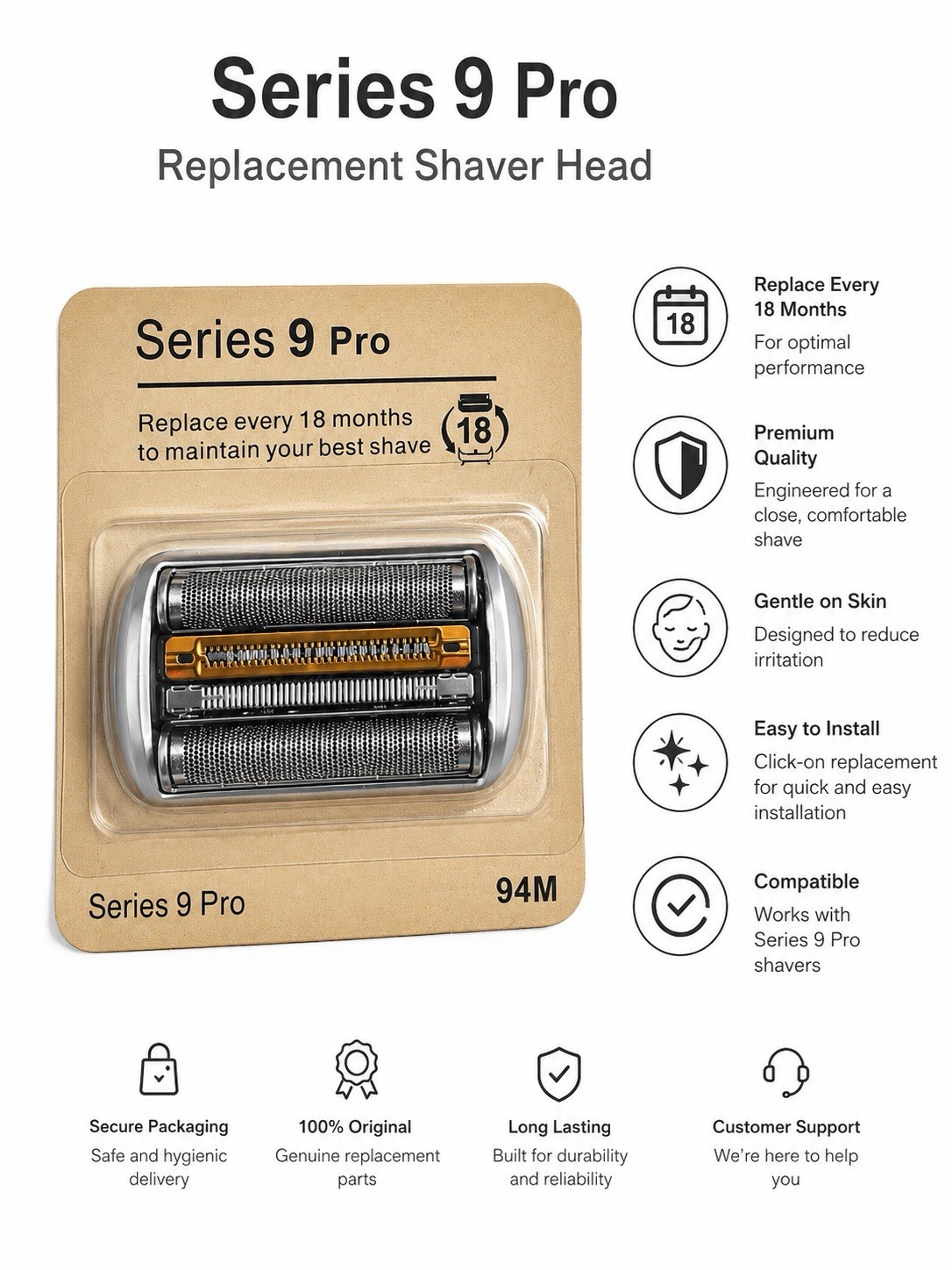 94M Replacement Shaver Head Compatible with Braun Series 9 Electric Razor 9030S