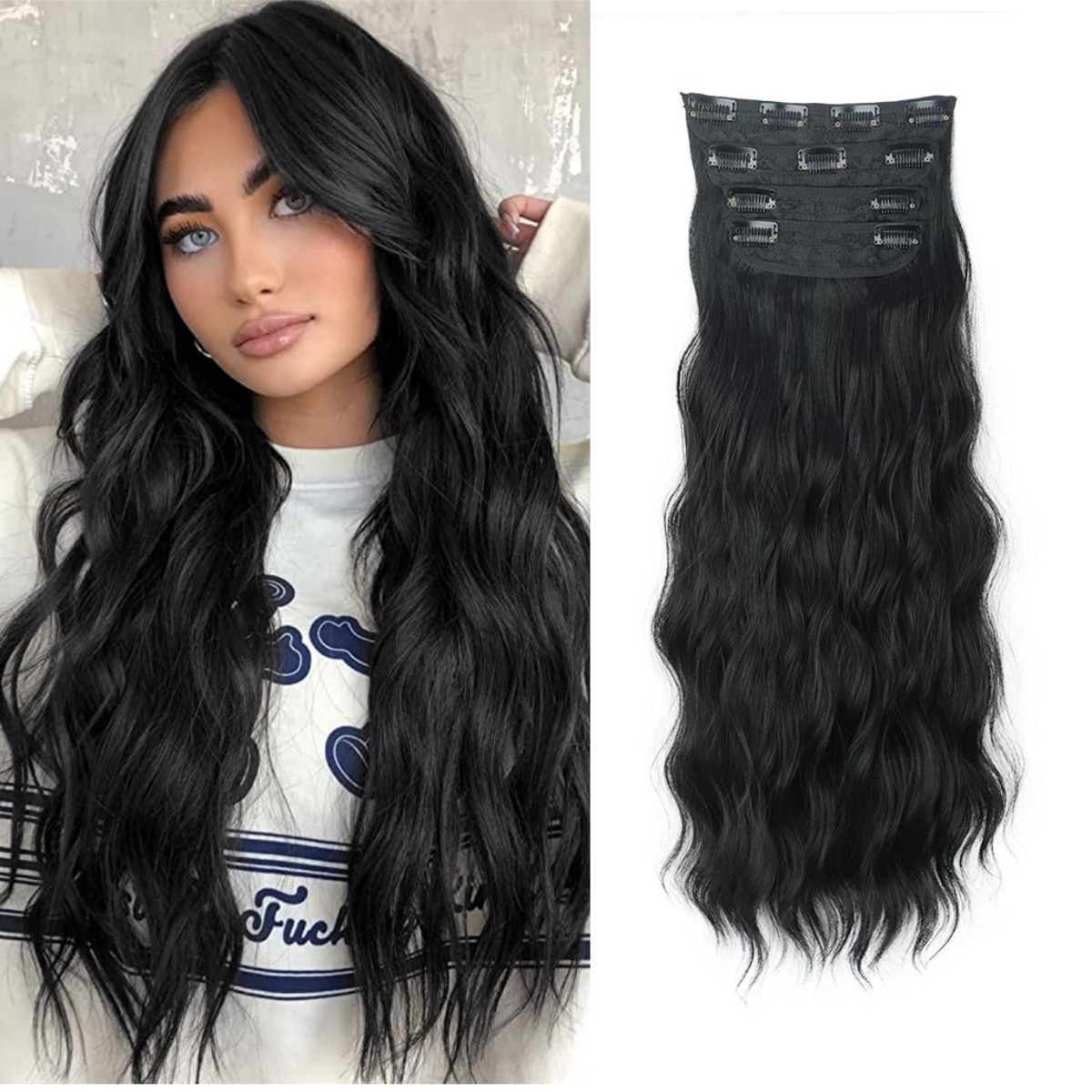 20 In Clip in Hair Extensions 4Pcs Curly Wavy Synthetic Clip in Hair Extensions