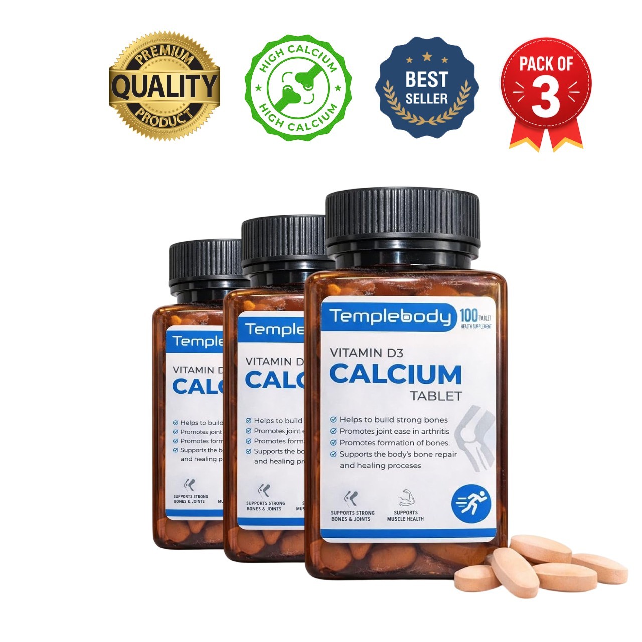 Tem.plebody Calcium Vitamin D3 Magnesium Zinc 300 Tabs
