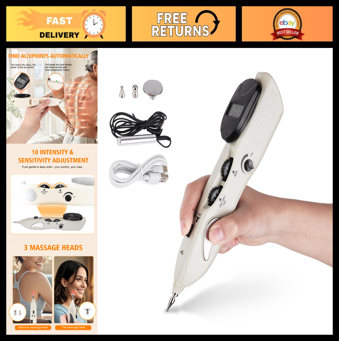 Automatic Acupuncture Pen – Electronic Pain Relief Tool, 10 Intensity Levels, 3