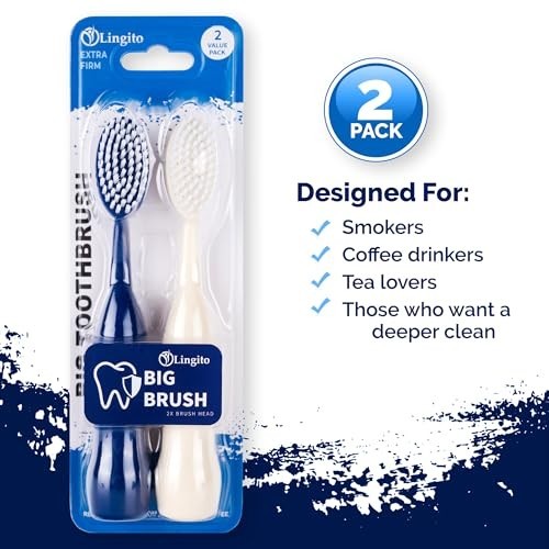 Manual Toothbrush Extra-Firm Hard Bristle Wide Head 2 Pack Smokers Coffee Stain