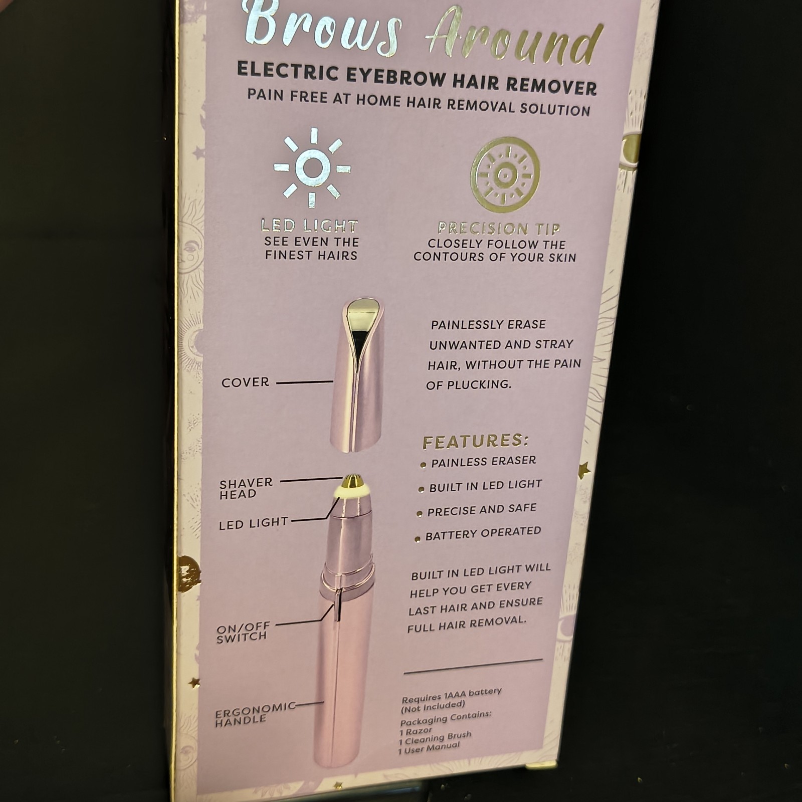 Jessica Simpson Brows Around Precision Face Shaver, Cordless LED Light, Purple