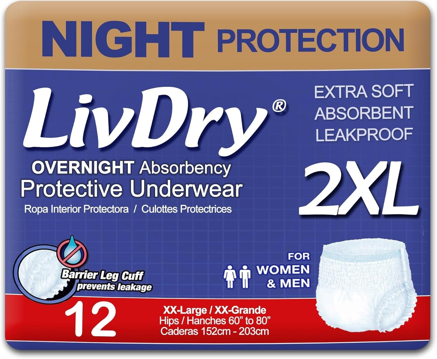 XXL Overnight Adult Diapers Unisex Incontinence Underwear 12 Pack