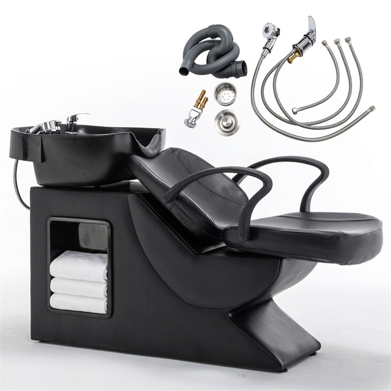 Shampoo Bowl and Chair Set for Salon with ABS Sink & PU Leather Chair for Spa