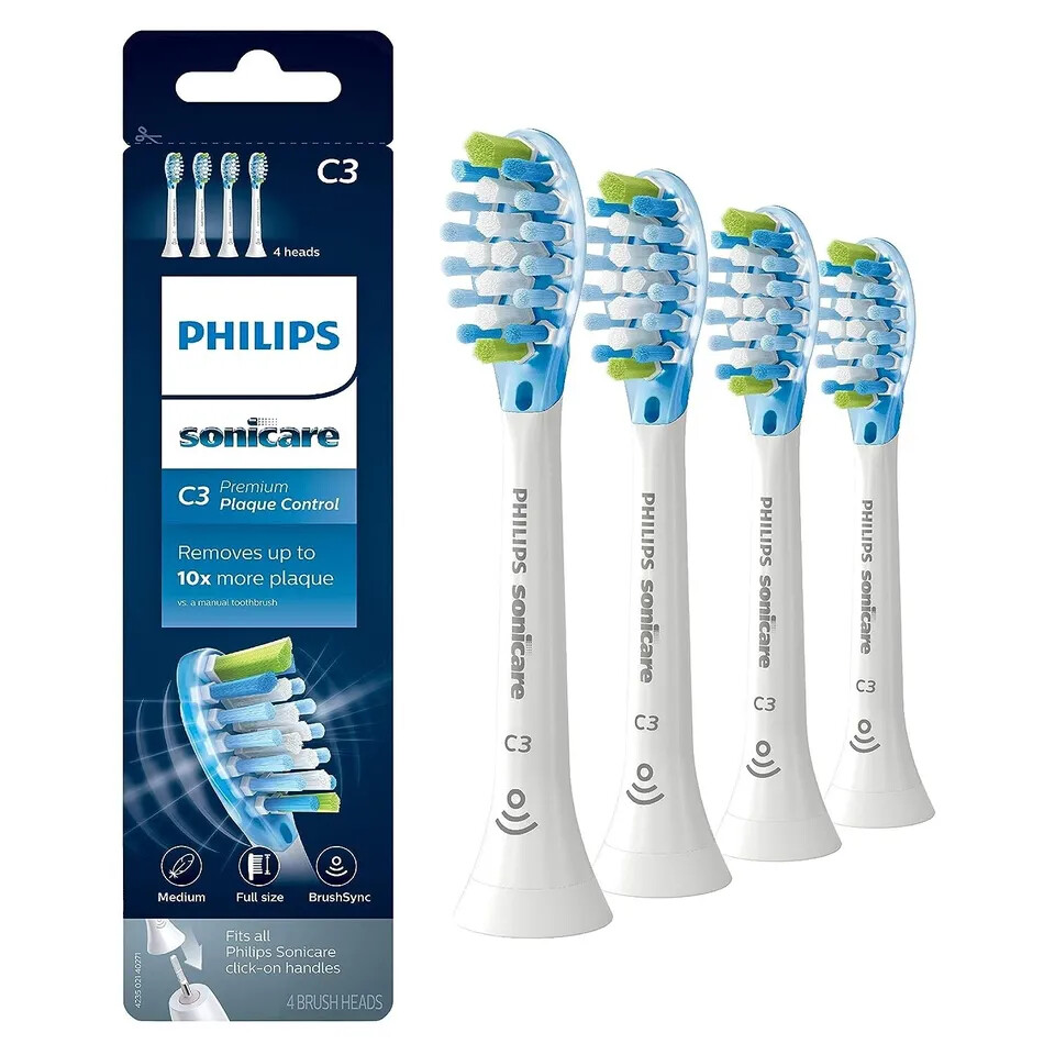 4-Pack Genuine Philips C3 Premium Plaque Control Brush Heads C3-White-HX9044/33