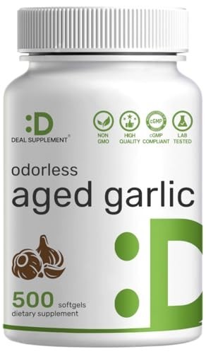 Odorless Aged Garlic 500 Softgels with MCT Oil Non GMO 2 Year Extract 250 Day