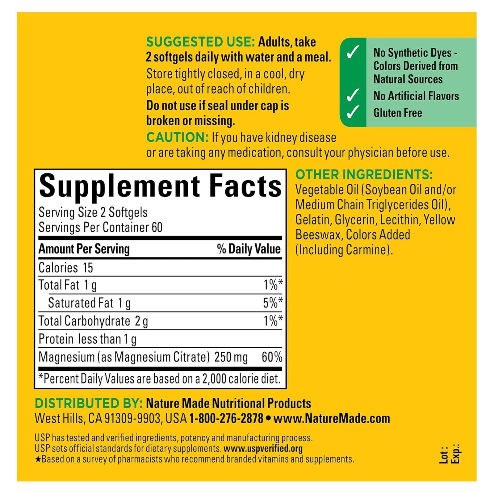 Nature Made Magnesium Citrate 250 mg – 120 Softgels for Muscle & Heart Support