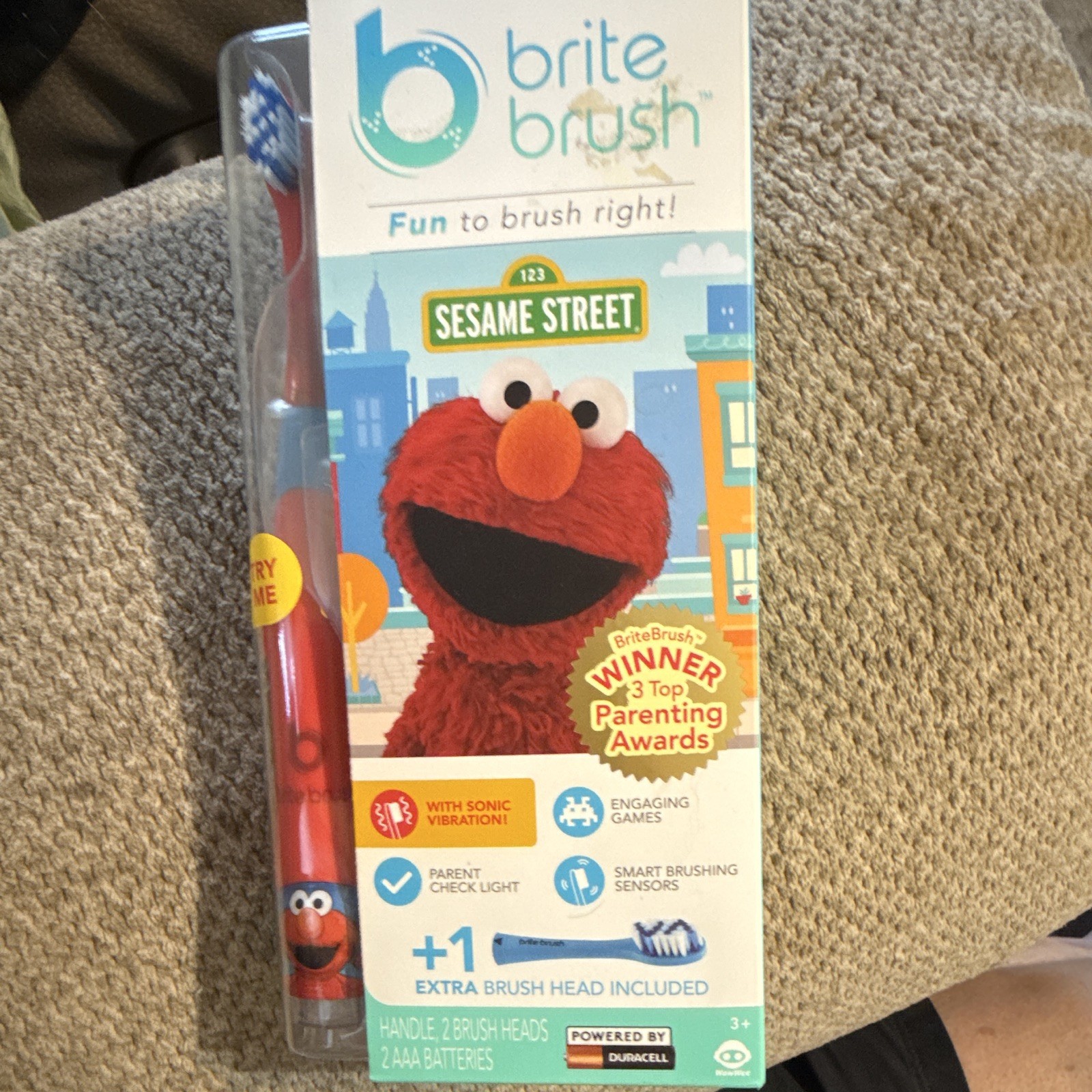 BriteBrush Sesame Street Elmo Kids Sonic Battery Toothbrush Timer + Extra Head